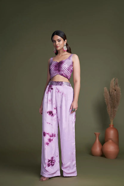 Purple Georgette Embroidery Work Co-ord Set