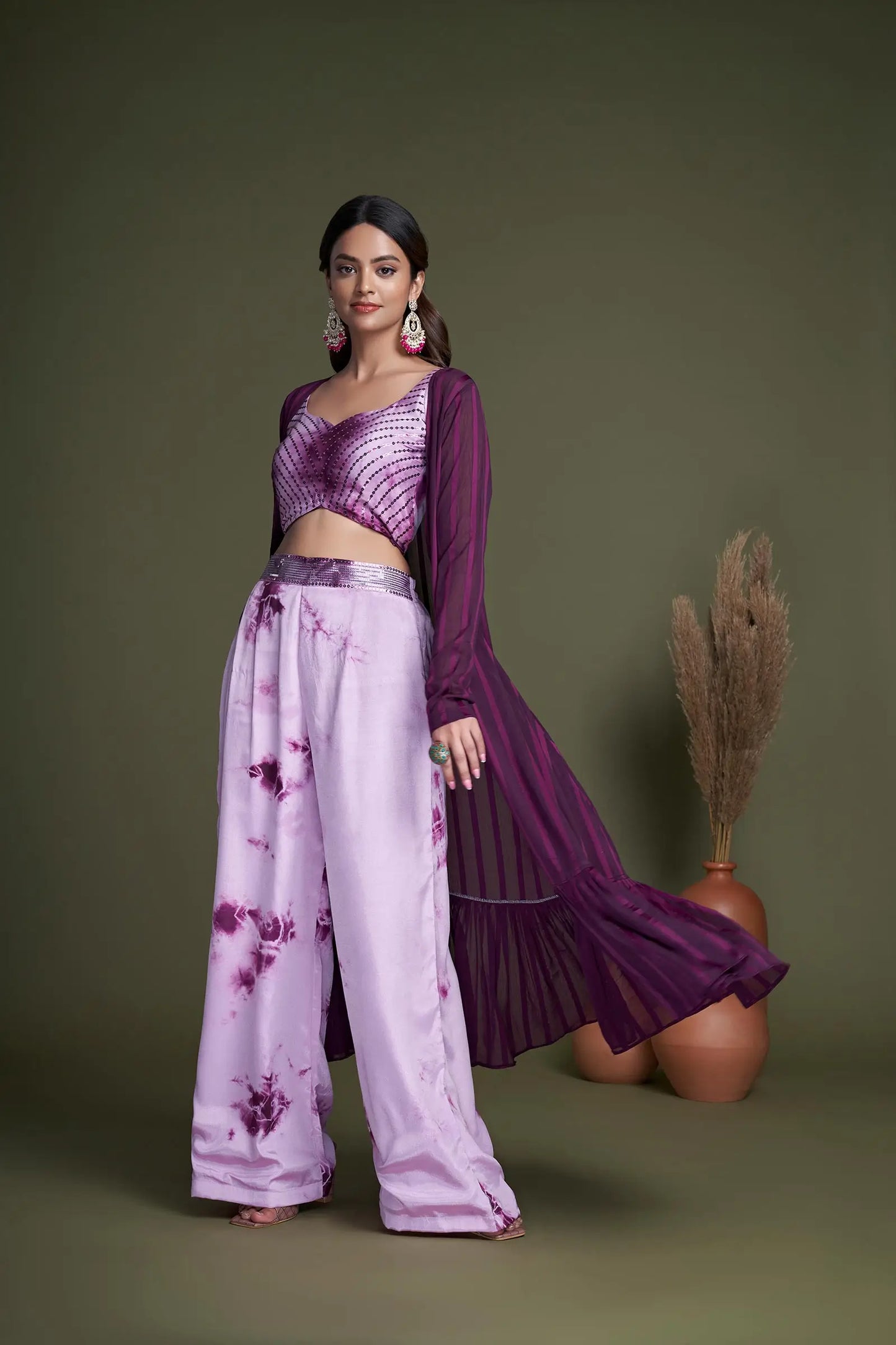 Purple Georgette Embroidery Work Co-ord Set