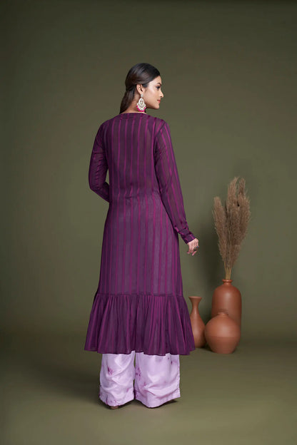 Purple Georgette Embroidery Work Co-ord Set
