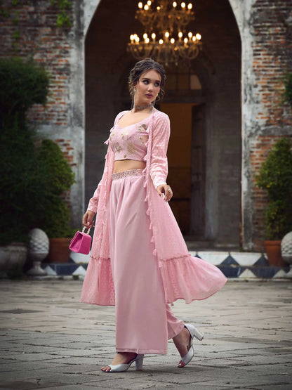 Dusty Pink Georgette Embroidery Work Co-ord Set