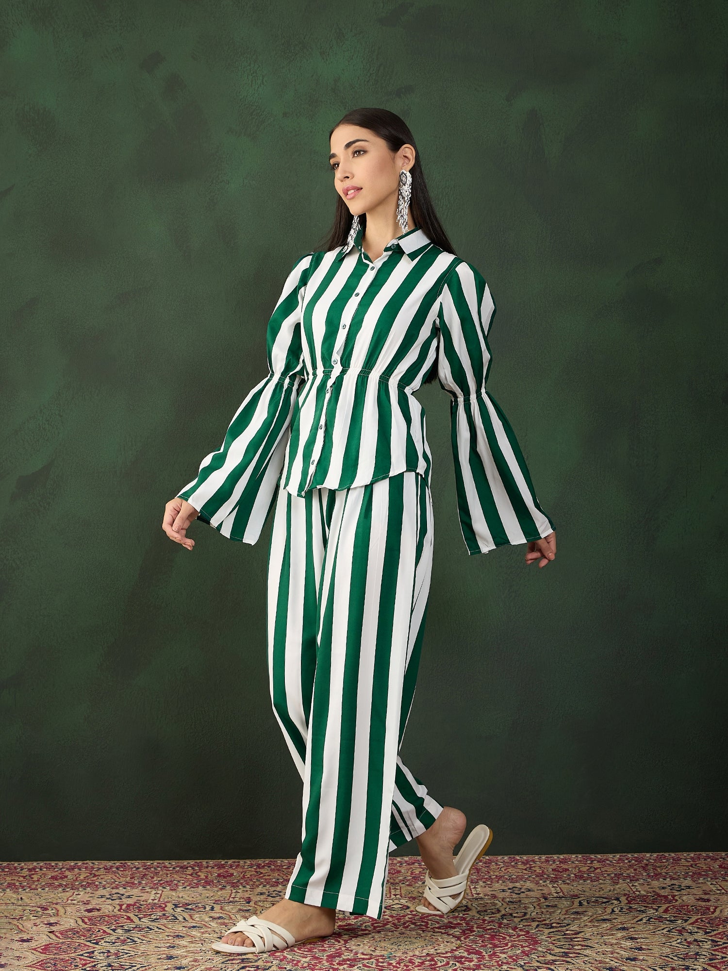 Green Stripe printed Co-ord Set - Guldori