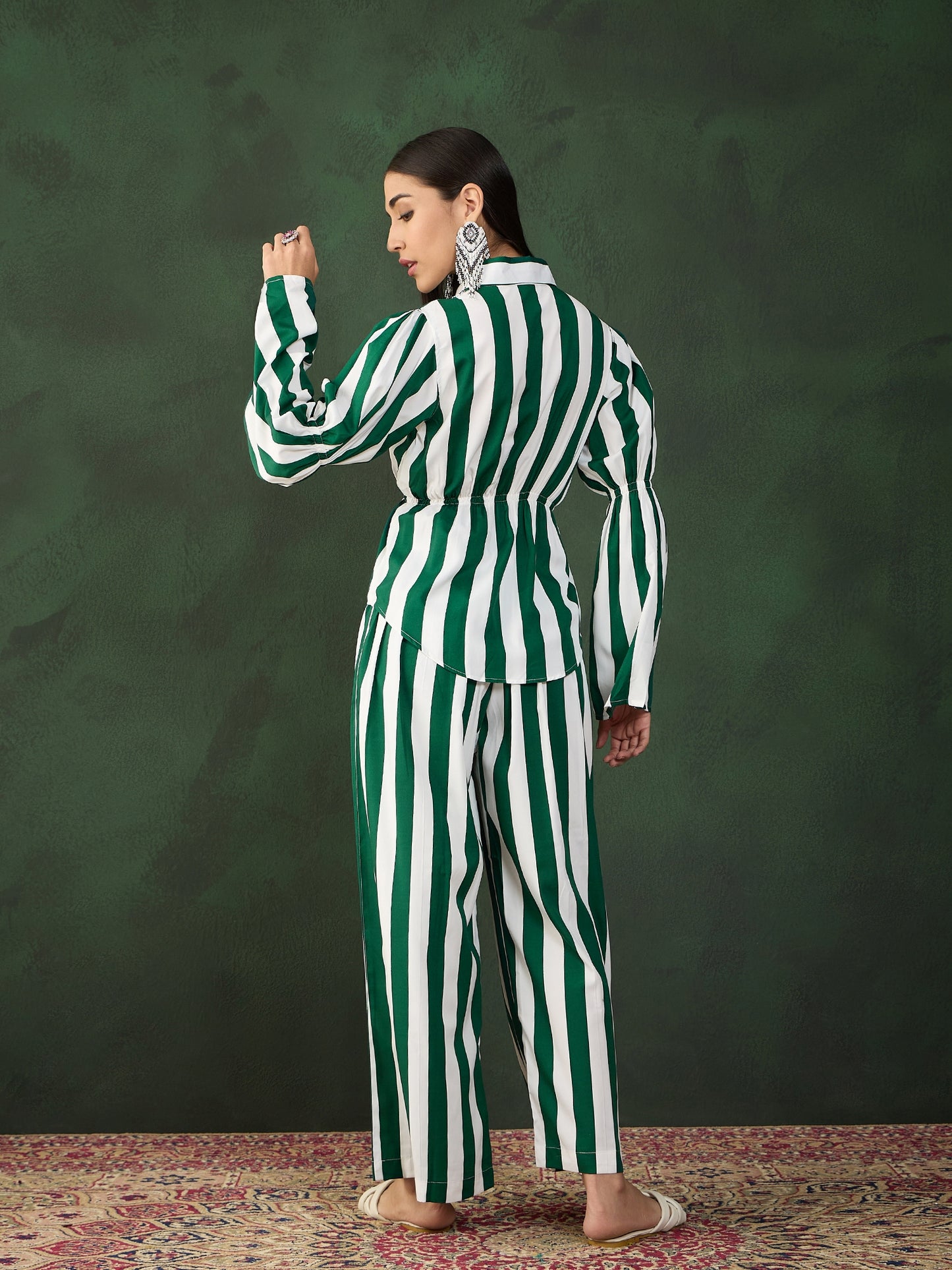 Green Stripe printed Co-ord Set - Guldori