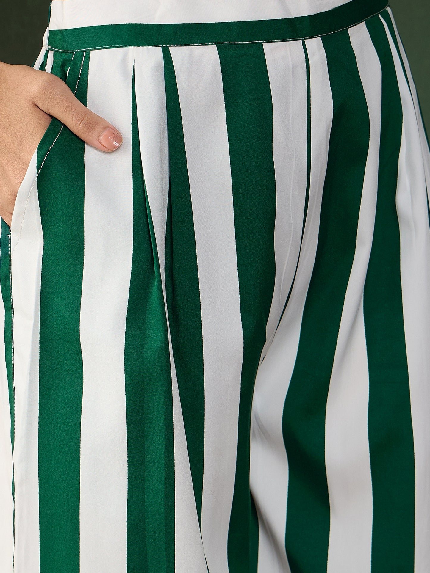 Green Stripe printed Co-ord Set - Guldori