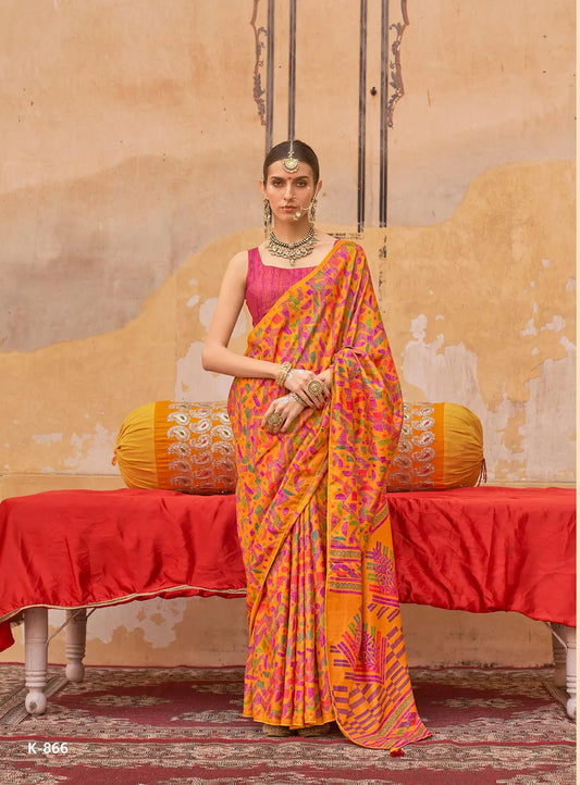 Yellow Mercerized Sigma Silk Saree with Classic Design