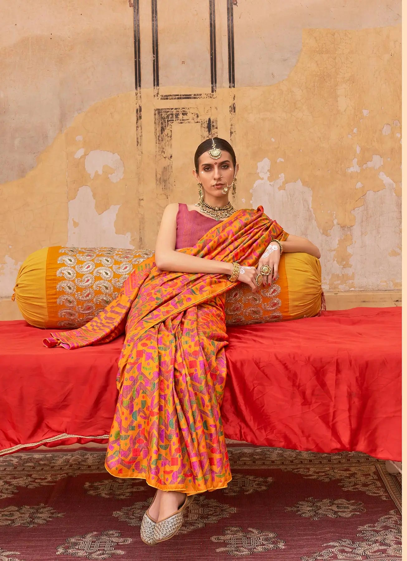 Yellow Mercerized Sigma Silk Saree with Classic Design
