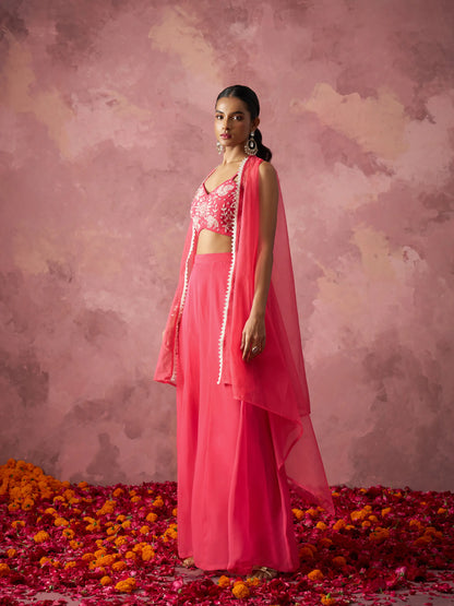 Designer Peach Pink Georgette Indo Western With Hand work And Shrug