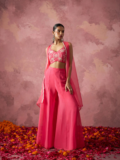 Designer Peach Pink Georgette Indo Western With Hand work And Shrug