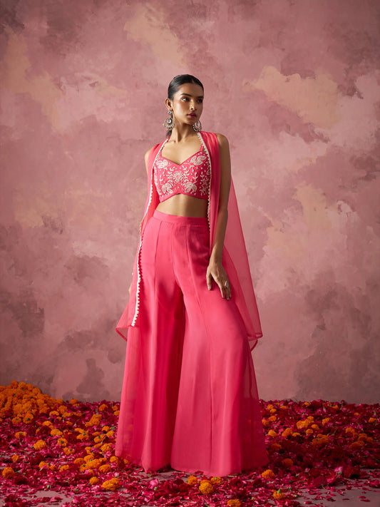 Designer Peach Pink Georgette Indo Western With Hand work And Shrug