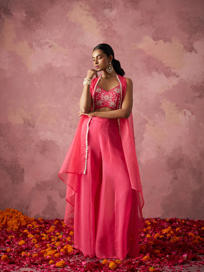 Designer Peach Pink Georgette Indo Western With Hand work And Shrug