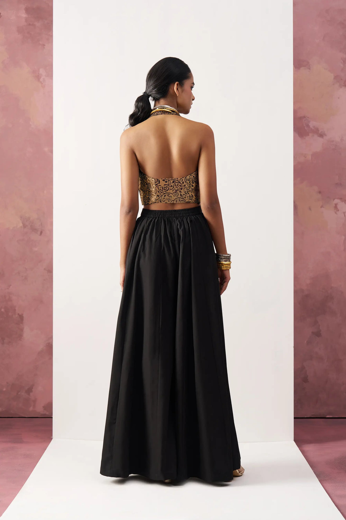 Black Jacquard Waistcoat And Palazzo Indo Western Co-ord Set