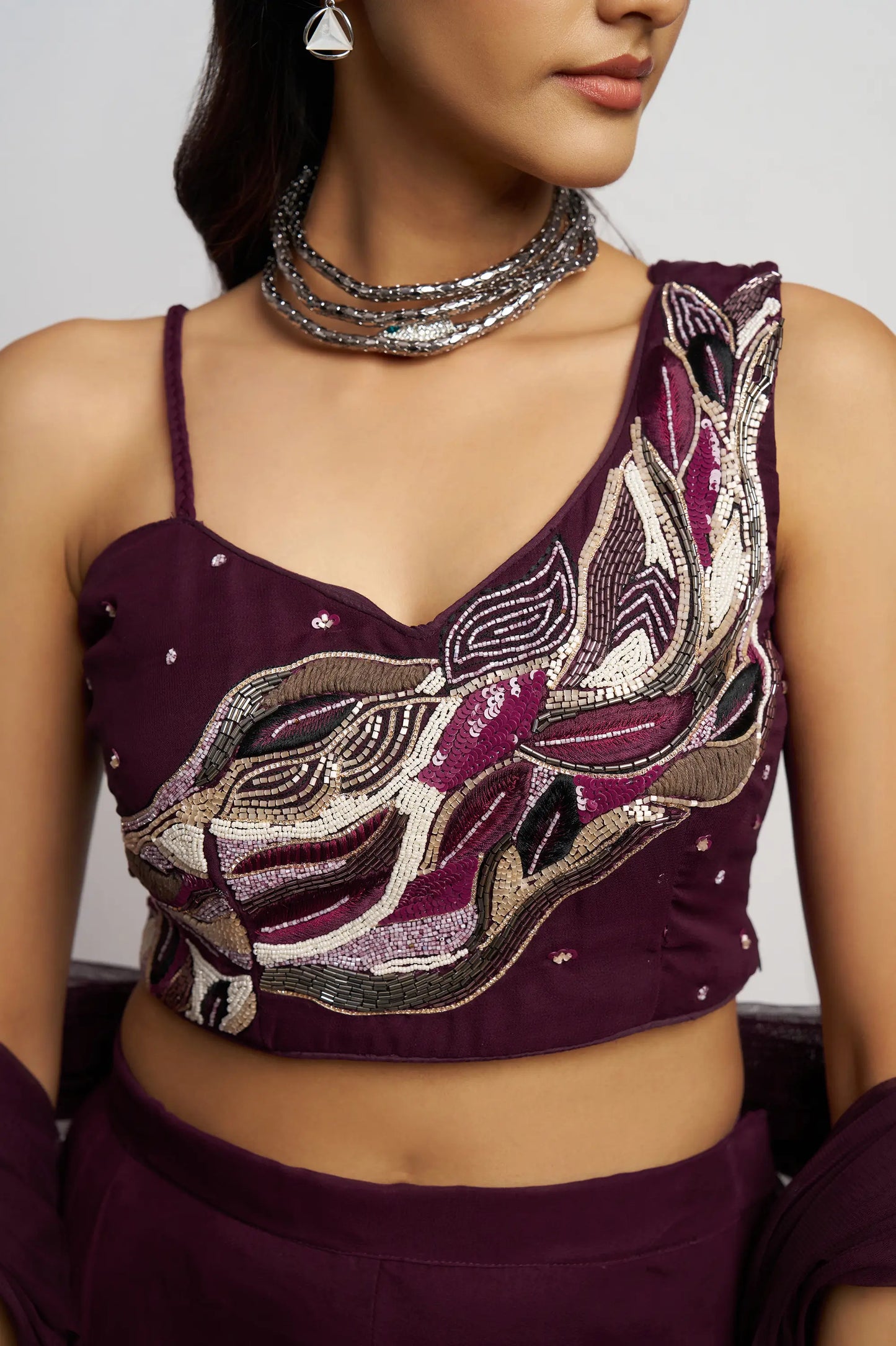 Wine Hand Work Party wear Indo Western Sharara Set With Dupatta