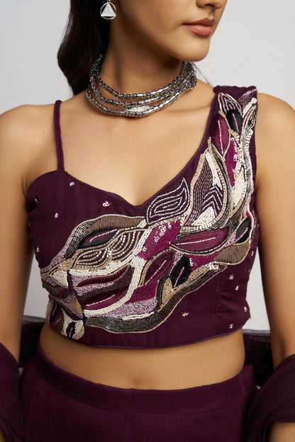 Wine Hand Work Party wear Indo Western Sharara Set With Dupatta
