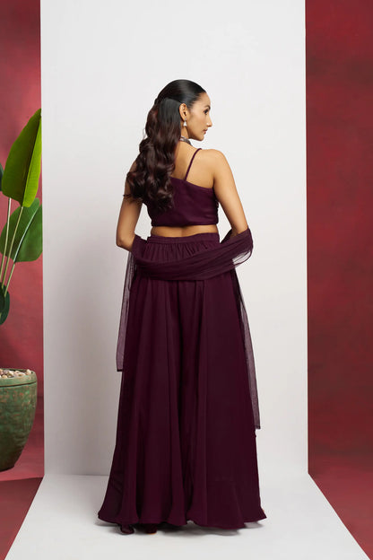 Wine Hand Work Party wear Indo Western Sharara Set With Dupatta