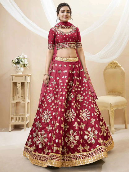 Red Art Silk lehenga With Sequins Zari Embroidered Work With Dupatta
