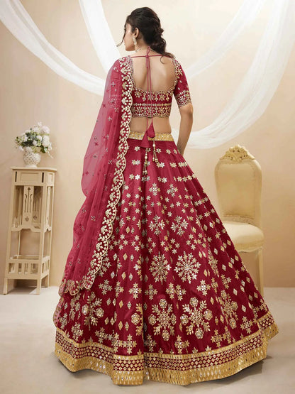 Red Art Silk lehenga With Sequins Zari Embroidered Work With Dupatta