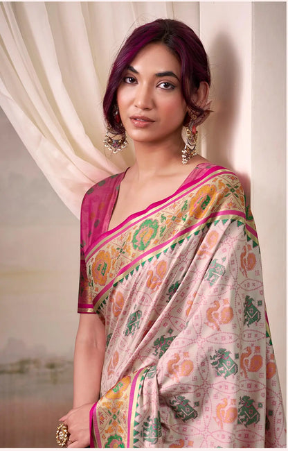 Dusty Pink Patola Silk Saree