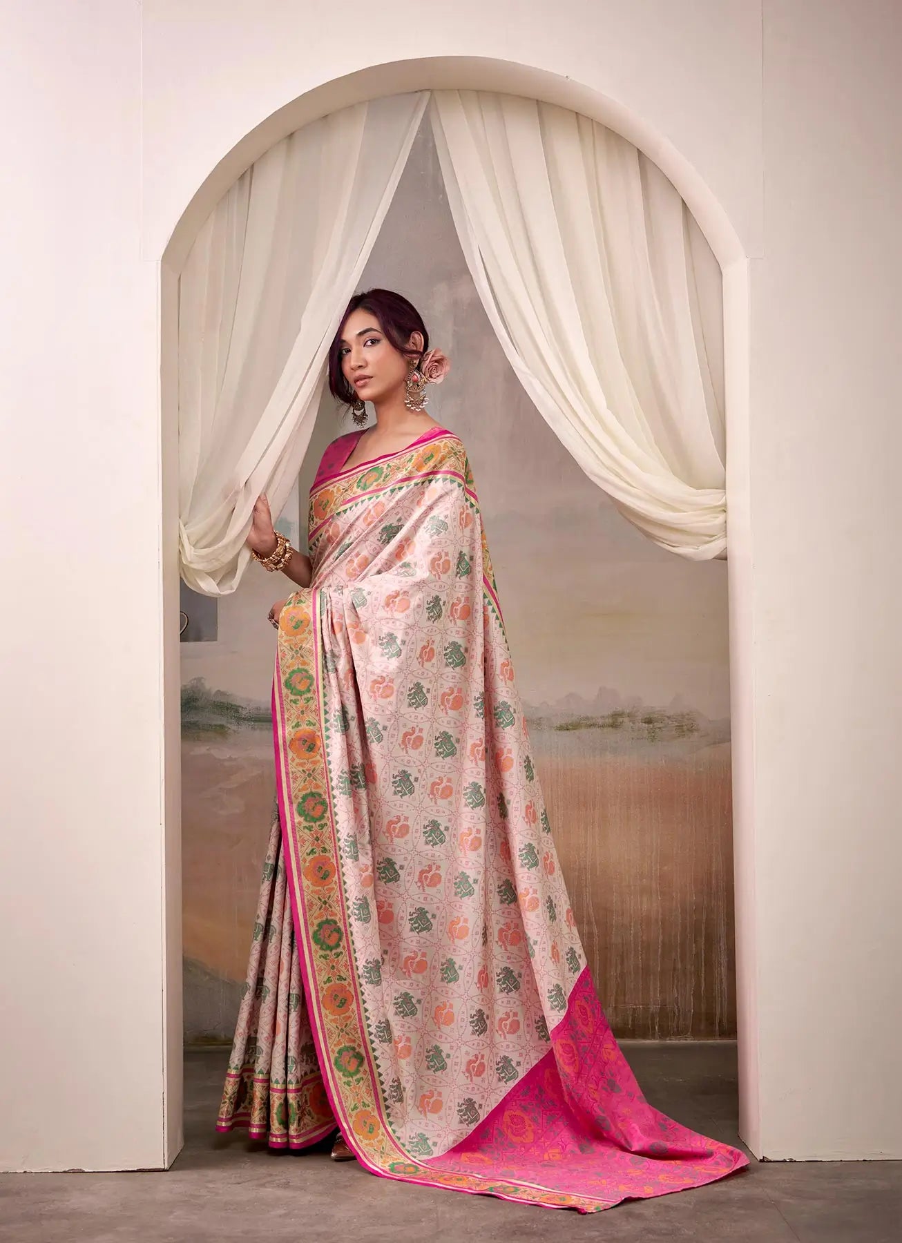 Dusty Pink Patola Silk Saree