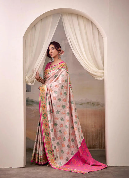 Dusty Pink Patola Silk Saree