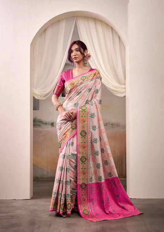 Dusty Pink Patola Silk Saree