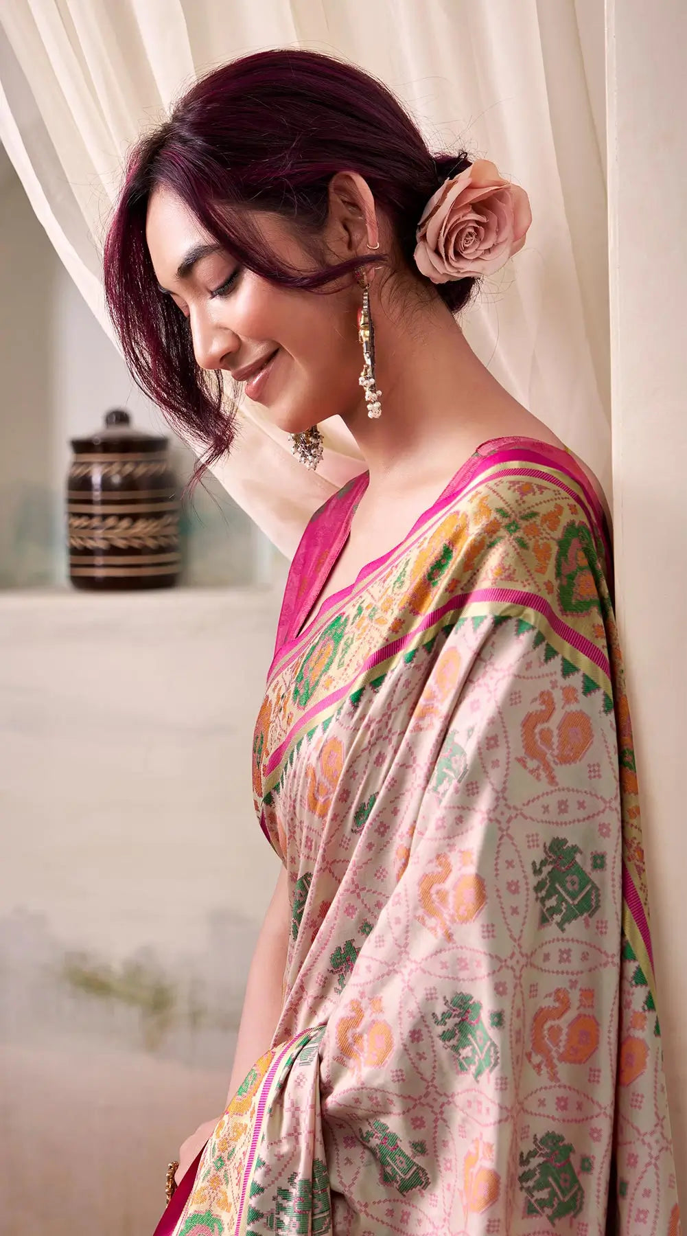Dusty Pink Patola Silk Saree