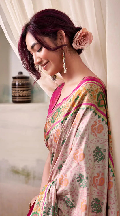 Dusty Pink Patola Silk Saree