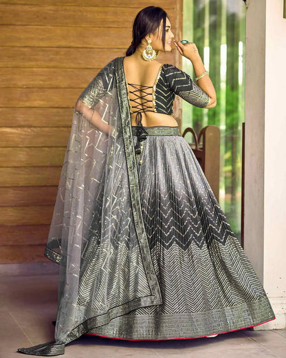 Black And Grey Lehenga Choli With Thread And Sequins Embroidery Work