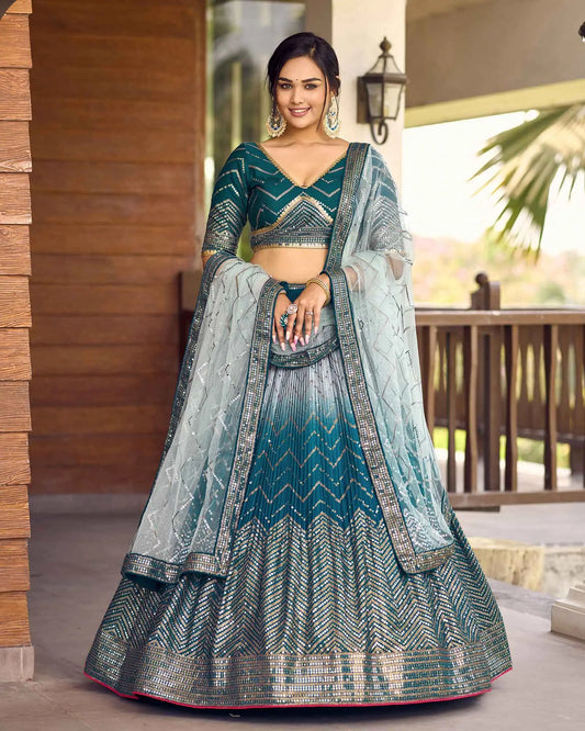 Light Blue Grey Lehenga Choli With Thread And Sequins Embroidery Work