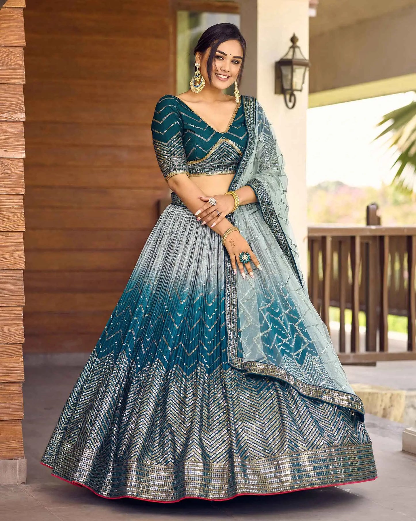 Light Blue Grey Lehenga Choli With Thread And Sequins Embroidery Work