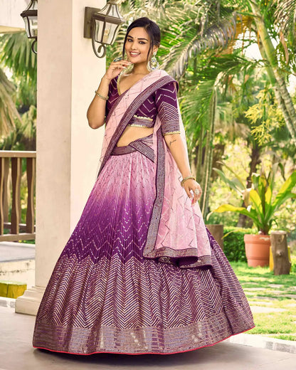 Purple And Light Peach Lehenga Choli With Thread And Sequins Embroidery Work