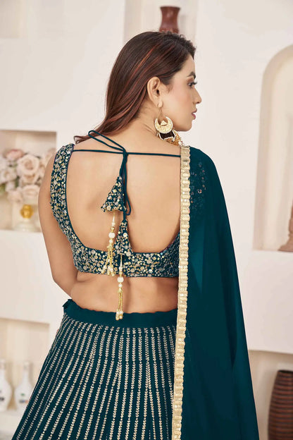Green Vogue Georgette Sequins And Zari Embroidered Lehenga choli