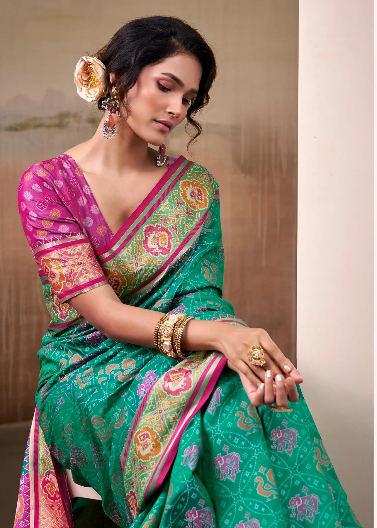 Aqua Blue Patola Silk Saree
