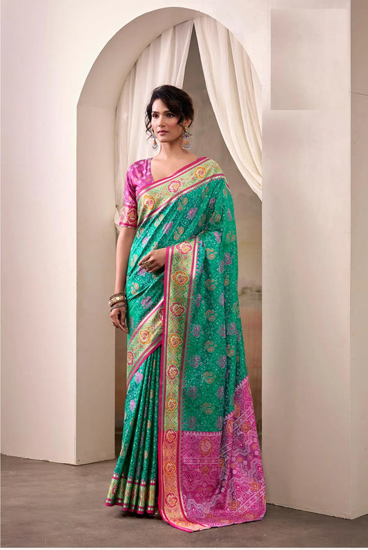 Aqua Blue Patola Silk Saree