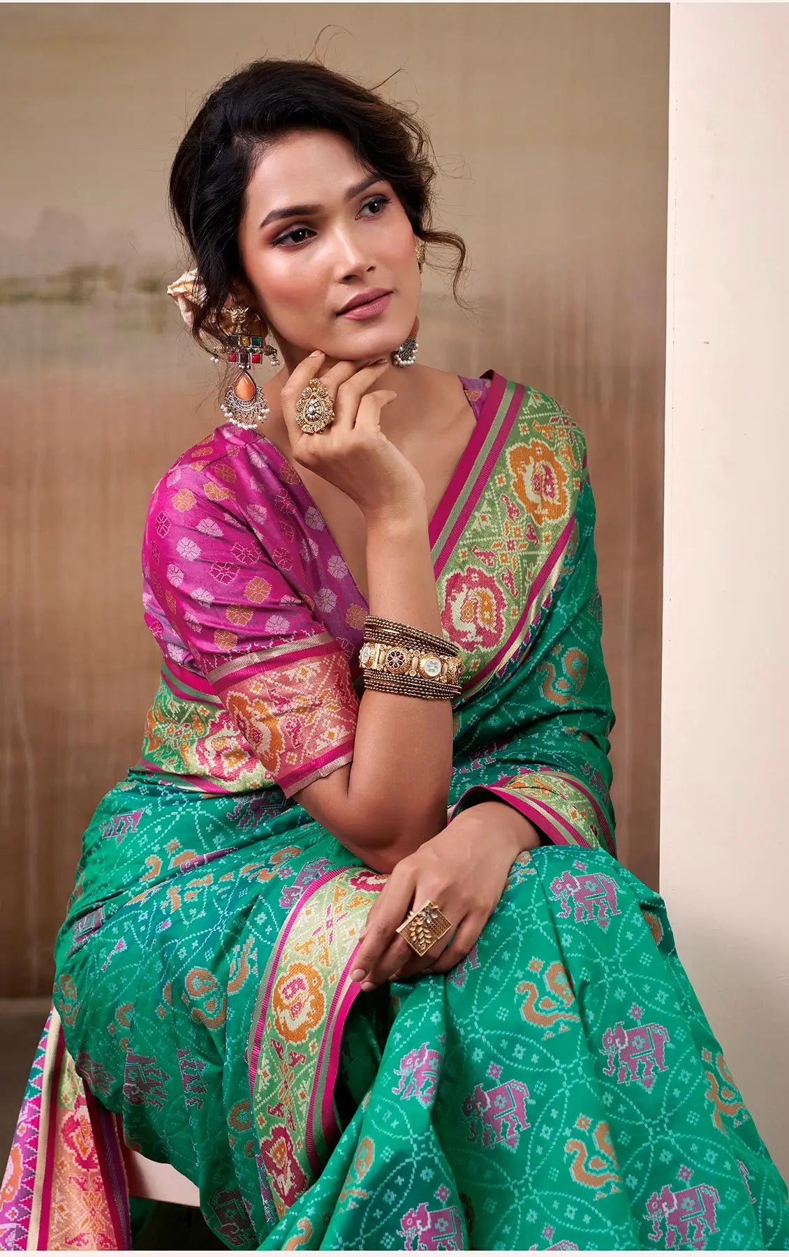 Aqua Blue Patola Silk Saree