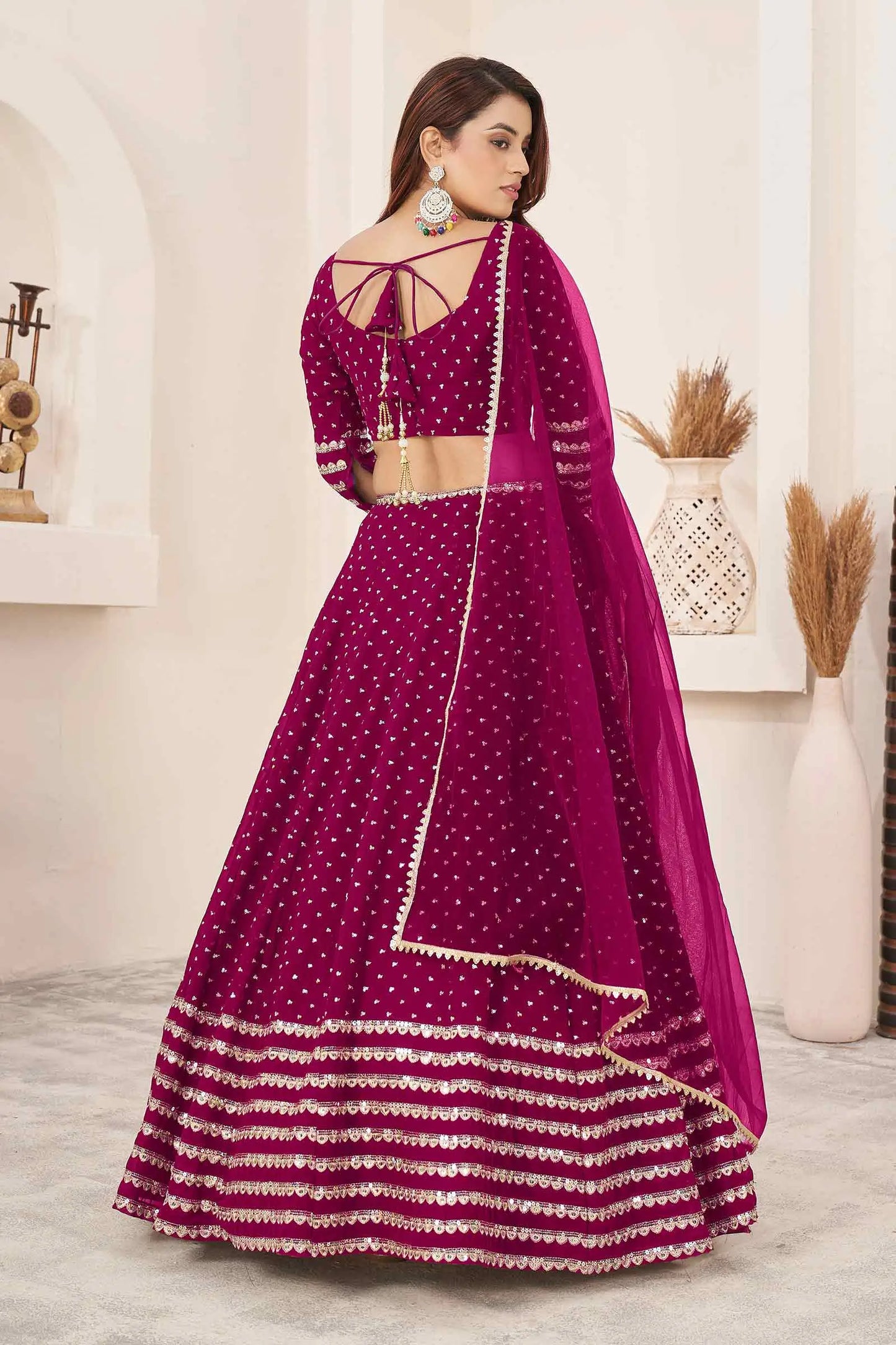 Mulberry Pink Zari Sequins Embroidery Work Georgette Lehenga Choli