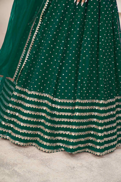 Teal Green Georgette Lehenga With Zari And Sequins Embroidery Work