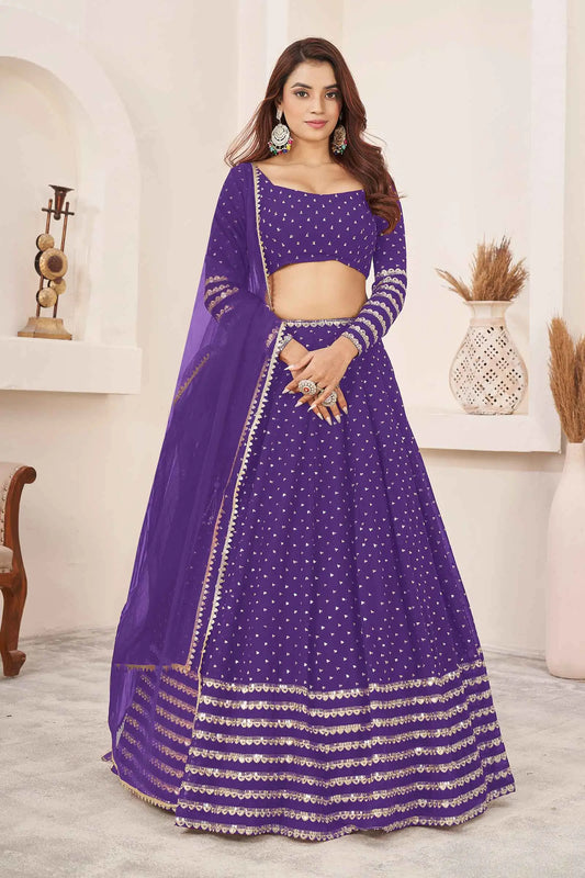 Violet Zari Sequins Embroidery Work Georgette Lehenga Choli