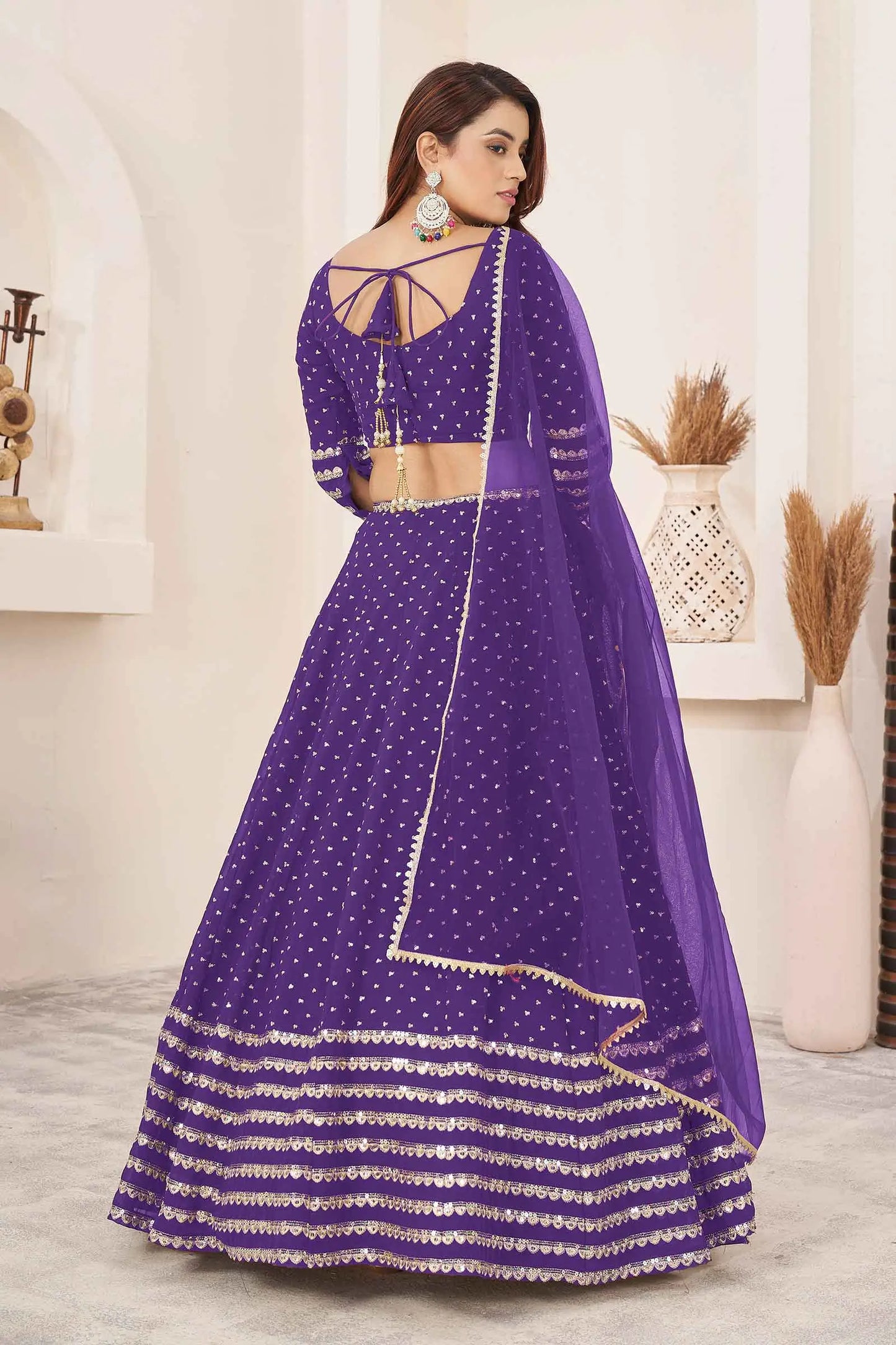 Violet Zari Sequins Embroidery Work Georgette Lehenga Choli