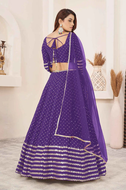 Violet Zari Sequins Embroidery Work Georgette Lehenga Choli