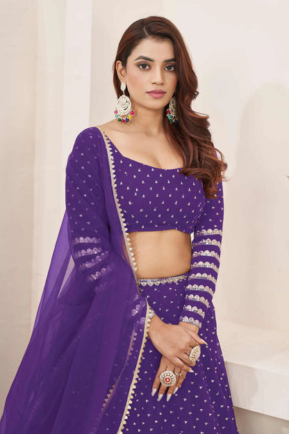 Violet Zari Sequins Embroidery Work Georgette Lehenga Choli