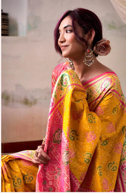 Yellow Patola Silk Saree