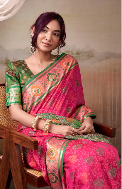 Cherry Pink Patola Silk Saree