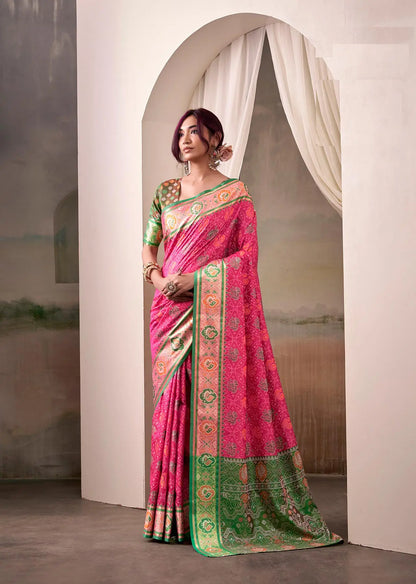 Cherry Pink Patola Silk Saree