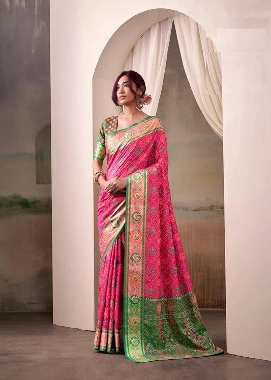Cherry Pink Patola Silk Saree