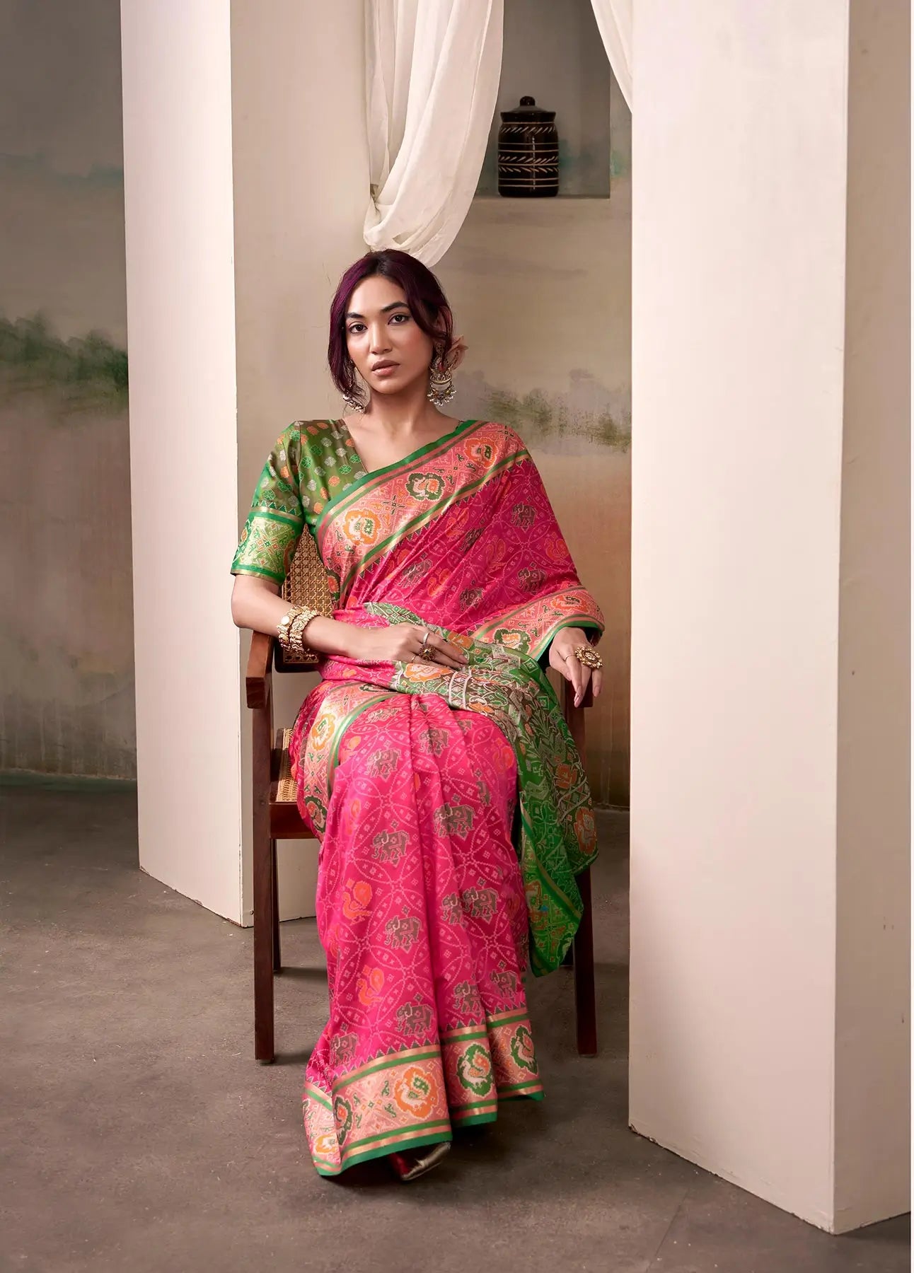 Cherry Pink Patola Silk Saree