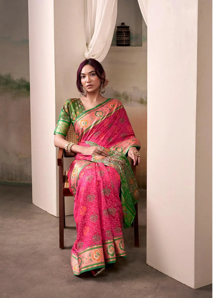 Cherry Pink Patola Silk Saree