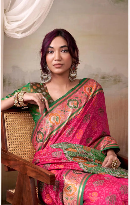 Cherry Pink Patola Silk Saree