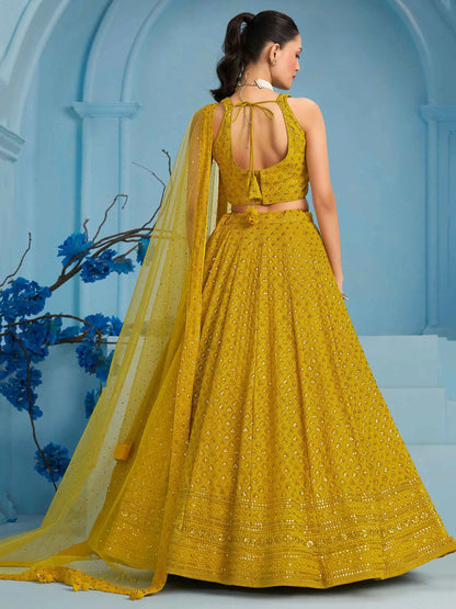 Yellow Beautiful Lehenga With Sequins Embroidery Work And Dupatta