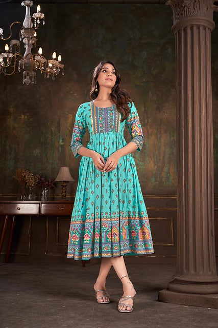 Turquoise Cotton Kurta - Guldori