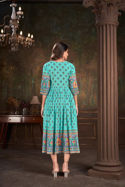 Turquoise Cotton Kurta - Guldori