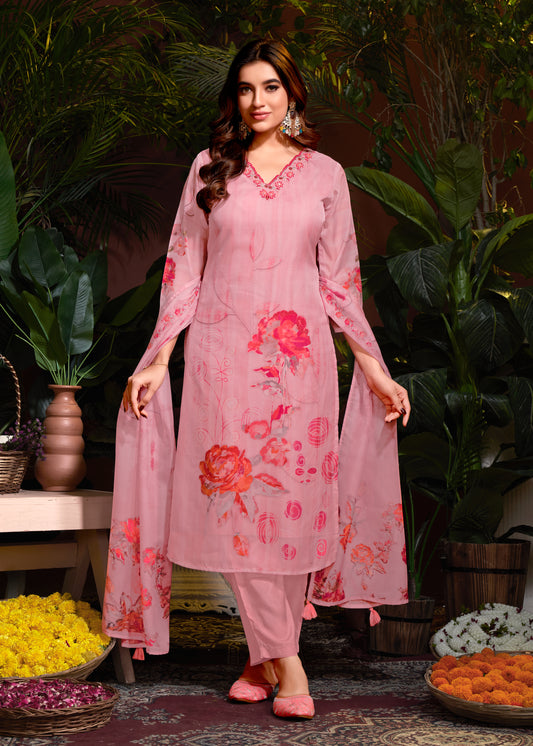 Pink Floral Anarkali Suit - Guldori